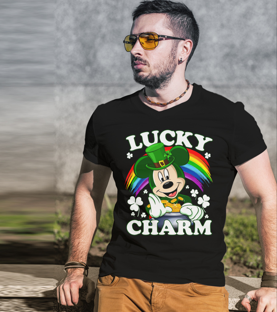 Lucky Charm Mickey Rainbow Coins Shamrocks Hat T-Shirt