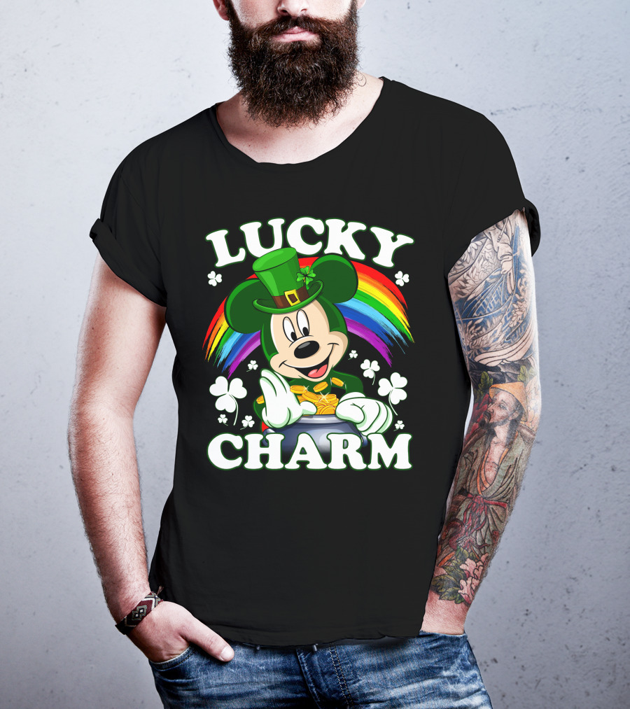 Lucky Charm Mickey Rainbow Coins Shamrocks Hat T-Shirt