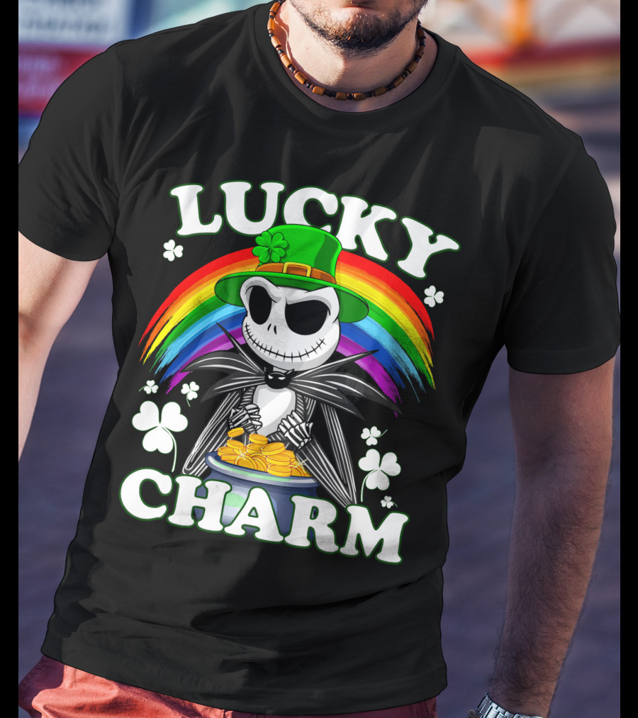 Lucky Charm Jack Skellington Rainbow Pot Of Gold T-Shirt