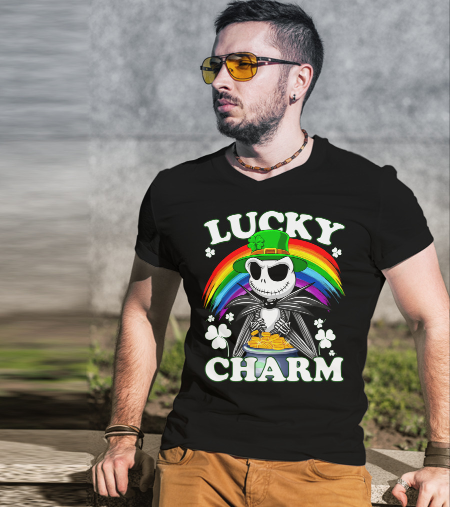 Lucky Charm Jack Skellington Rainbow Pot Of Gold T-Shirt