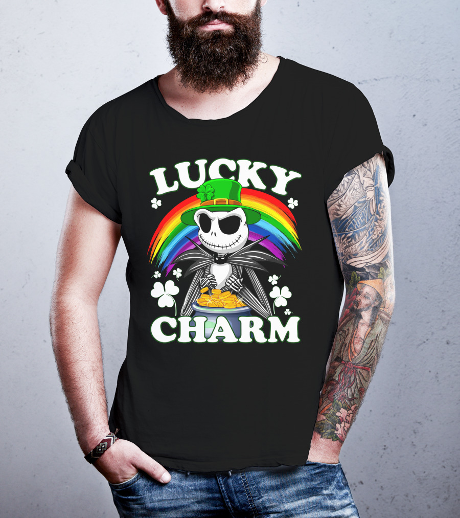 Lucky Charm Jack Skellington Rainbow Pot Of Gold T-Shirt