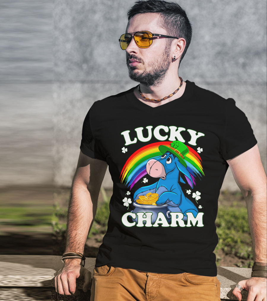 Eeyore Lucky Charm Rainbow Hat Coins Shamrocks T-Shirt