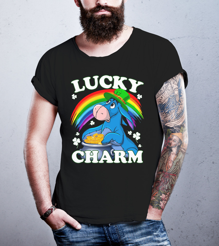 Eeyore Lucky Charm Rainbow Hat Coins Shamrocks T-Shirt