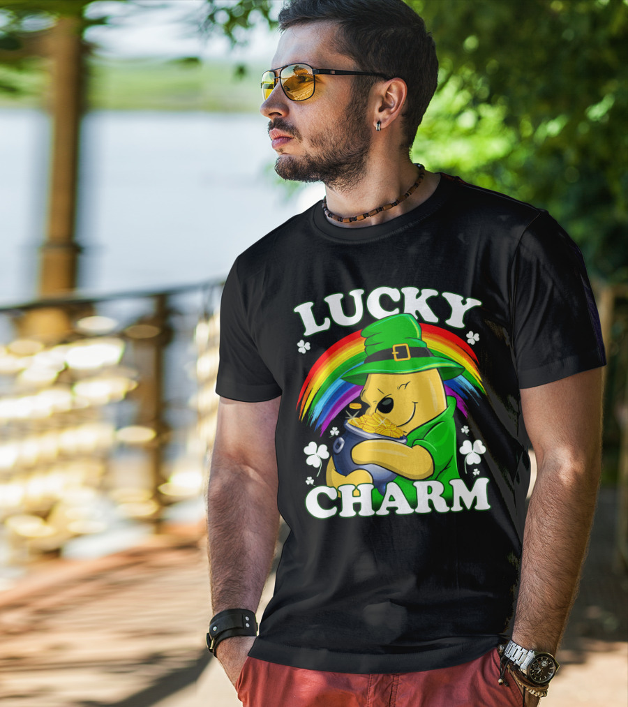 Pooh Lucky Charm Rainbow Leprechaun Clover Gold T-Shirt
