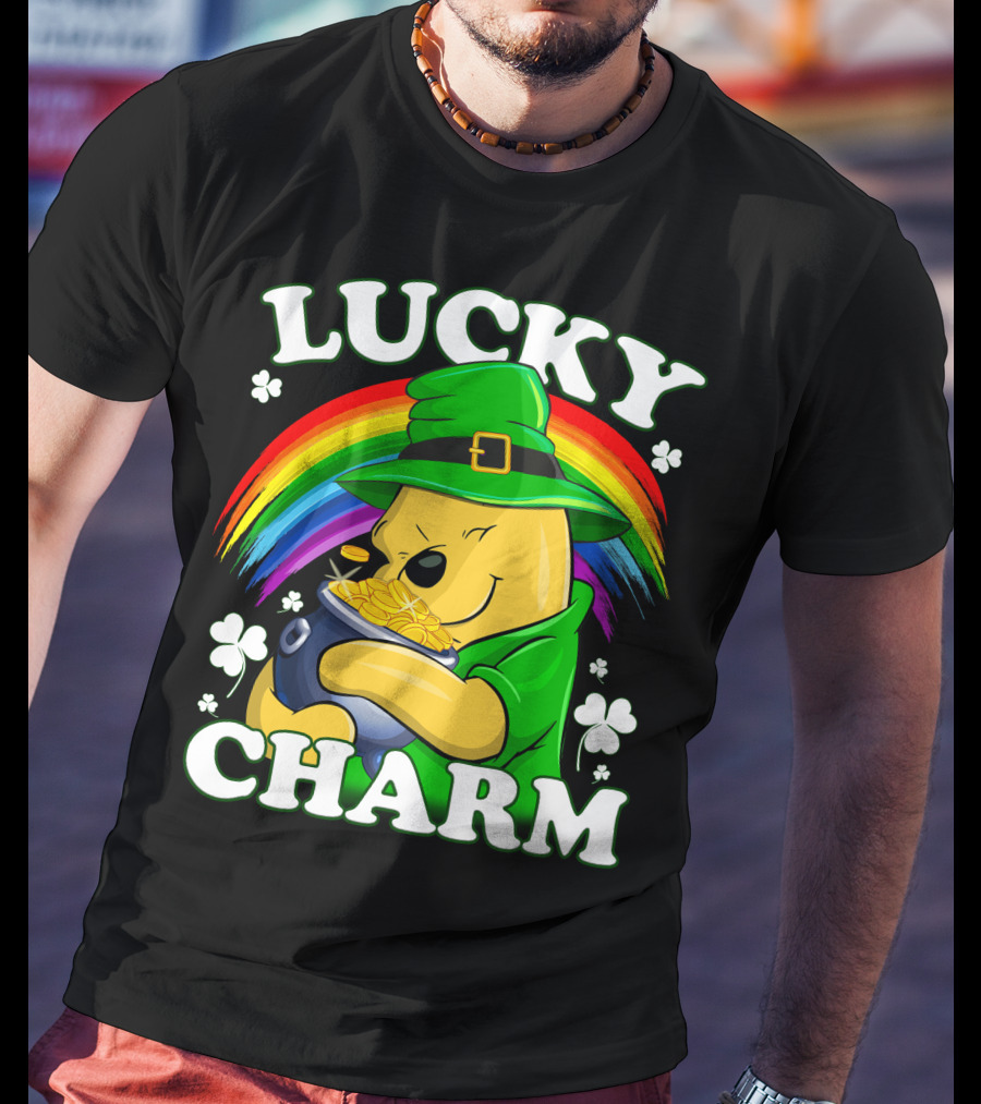 Pooh Lucky Charm Rainbow Leprechaun Clover Gold T-Shirt