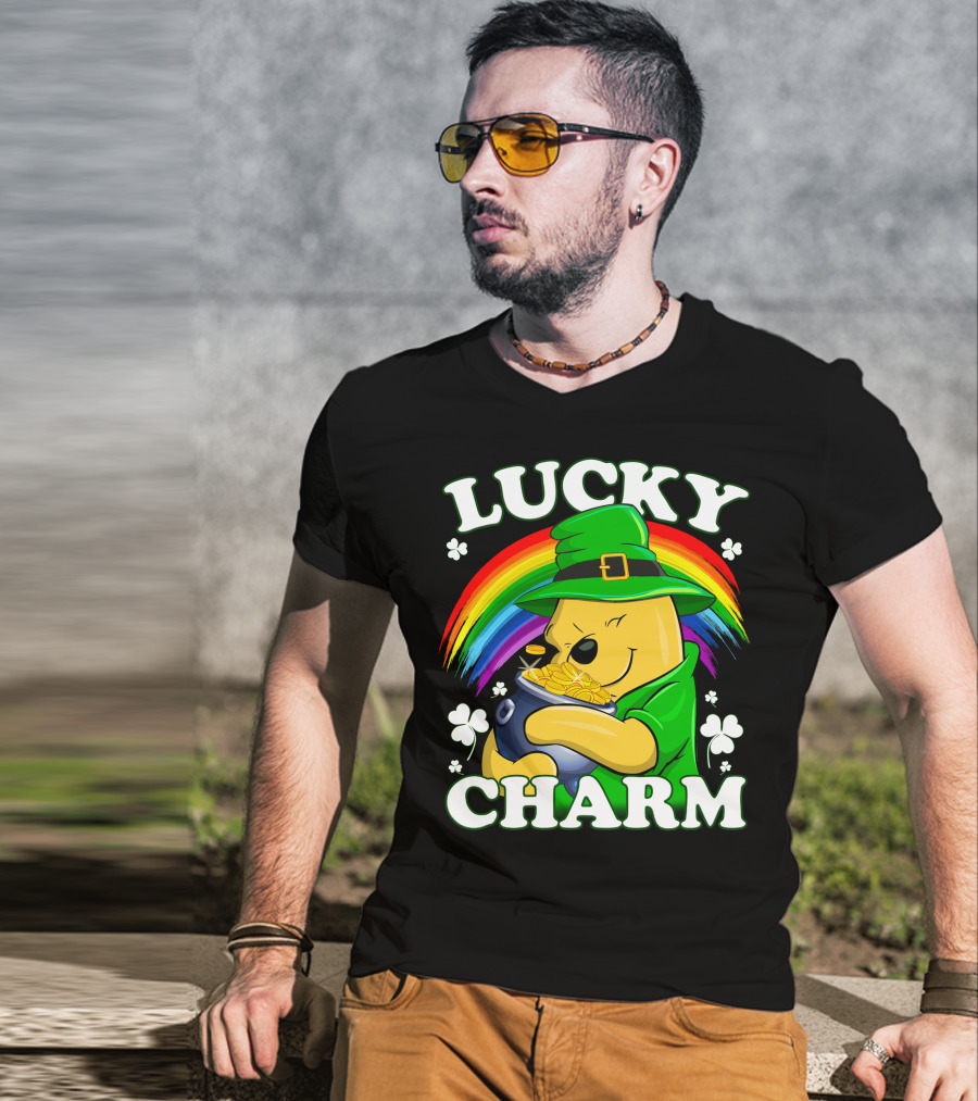 Pooh Lucky Charm Rainbow Leprechaun Clover Gold T-Shirt