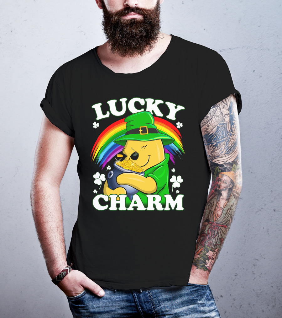 Pooh Lucky Charm Rainbow Leprechaun Clover Gold T-Shirt