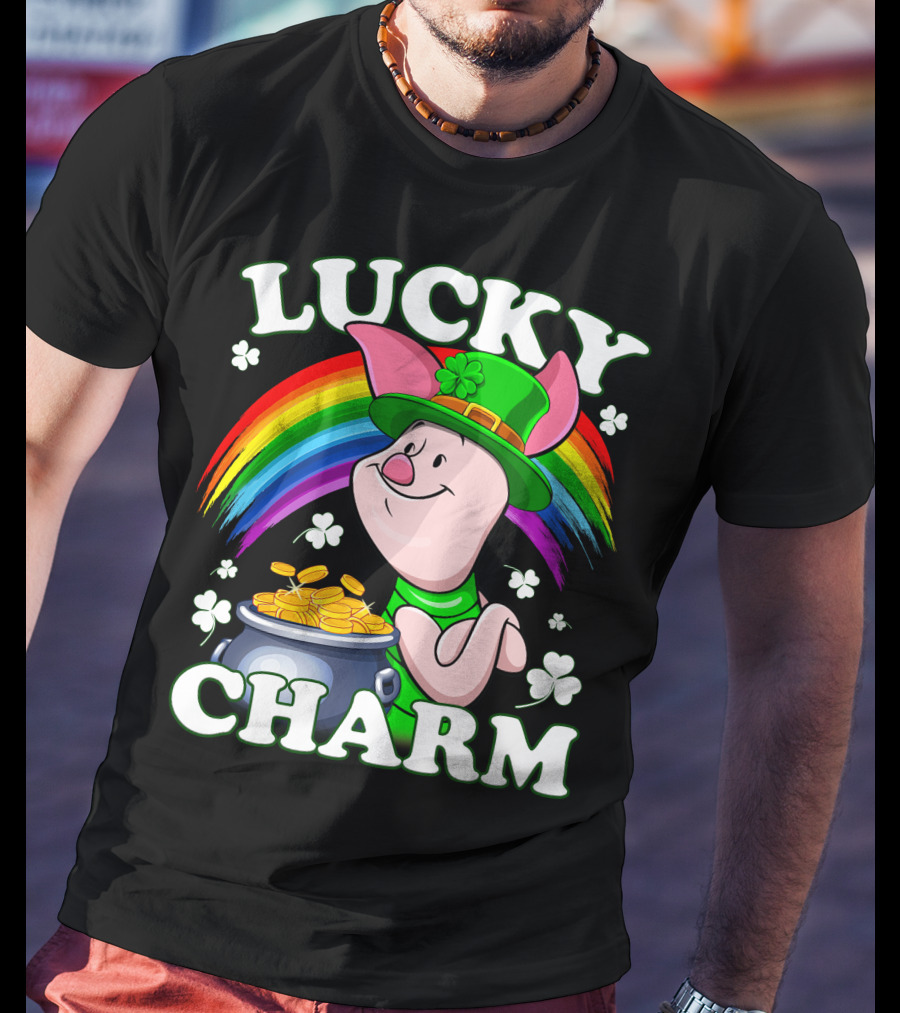 Lucky Charm Piglet Rainbow Gold Coins T-Shirt