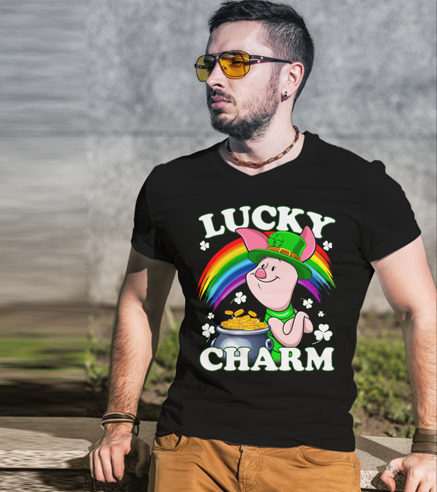 Lucky Charm Piglet Rainbow Gold Coins T-Shirt