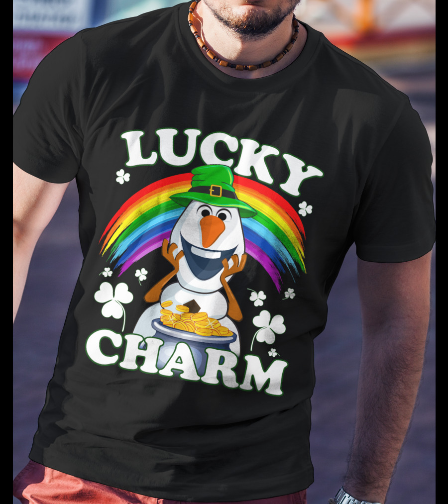 LUCKY CHARM Olaf Rainbow Shamrocks And Gold Coins T-Shirt