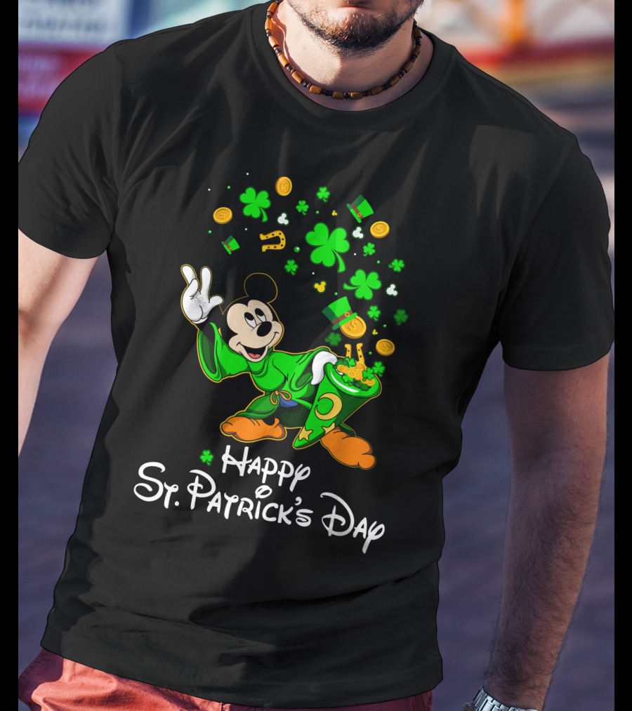 Happy St. Patrick's Day Mickey Mouse Clovers And Gold T-Shirt