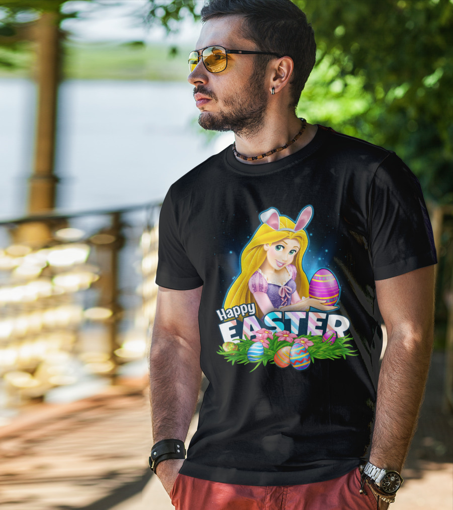 Rapunzel Happy Easter Bunny Ears Holding Colorful Egg Basket T-Shirt