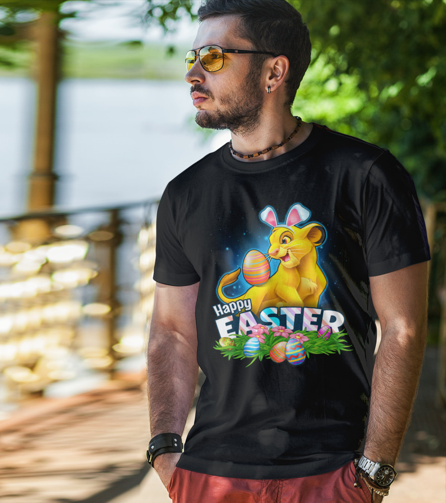 Simba Happy Easter With Colorful Eggs And Bunny Ears T-Shirt