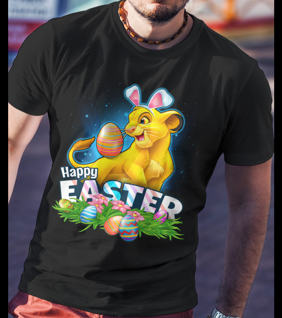 Simba Happy Easter With Colorful Eggs And Bunny Ears T-Shirt