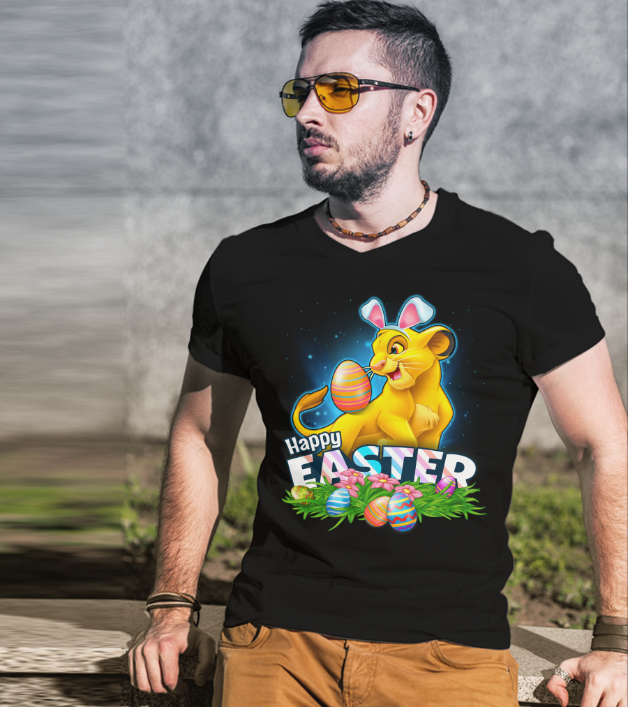 Simba Happy Easter With Colorful Eggs And Bunny Ears T-Shirt