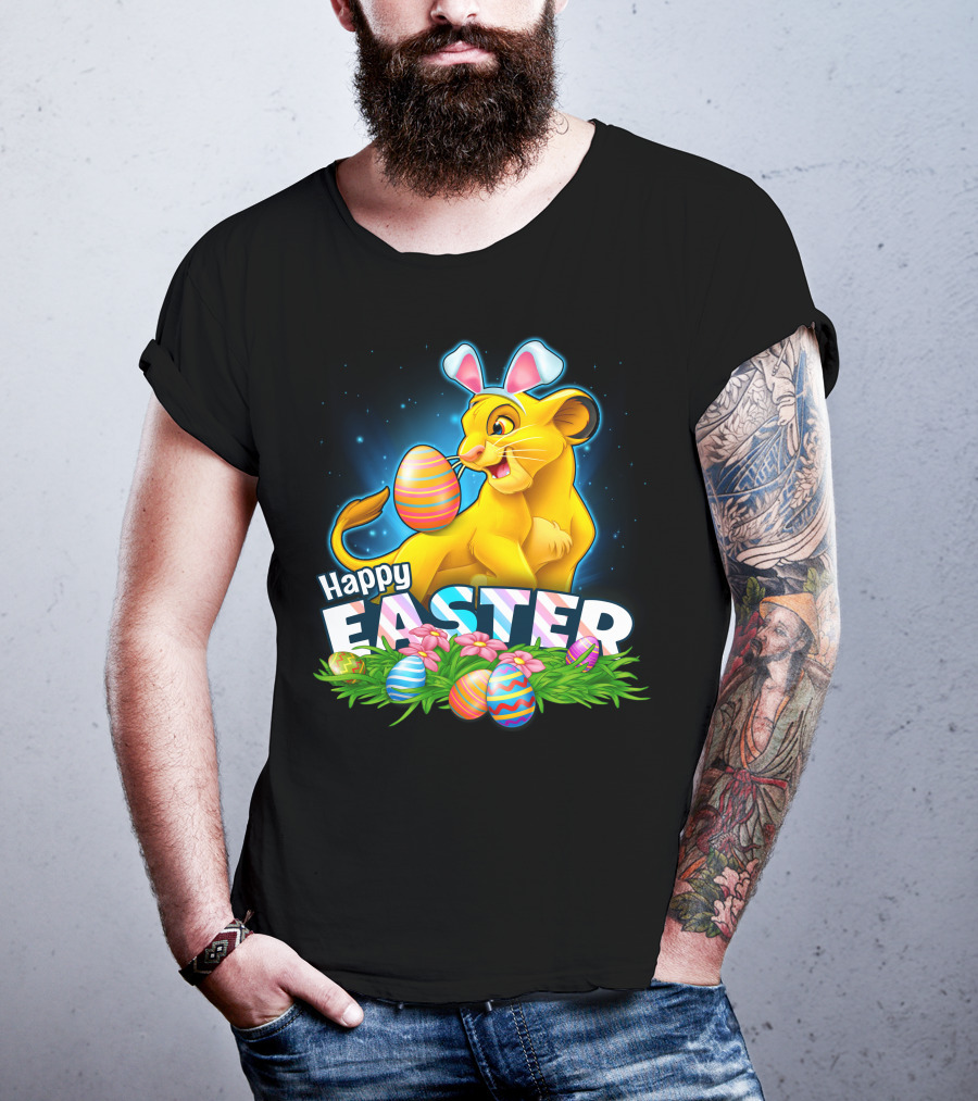 Simba Happy Easter With Colorful Eggs And Bunny Ears T-Shirt