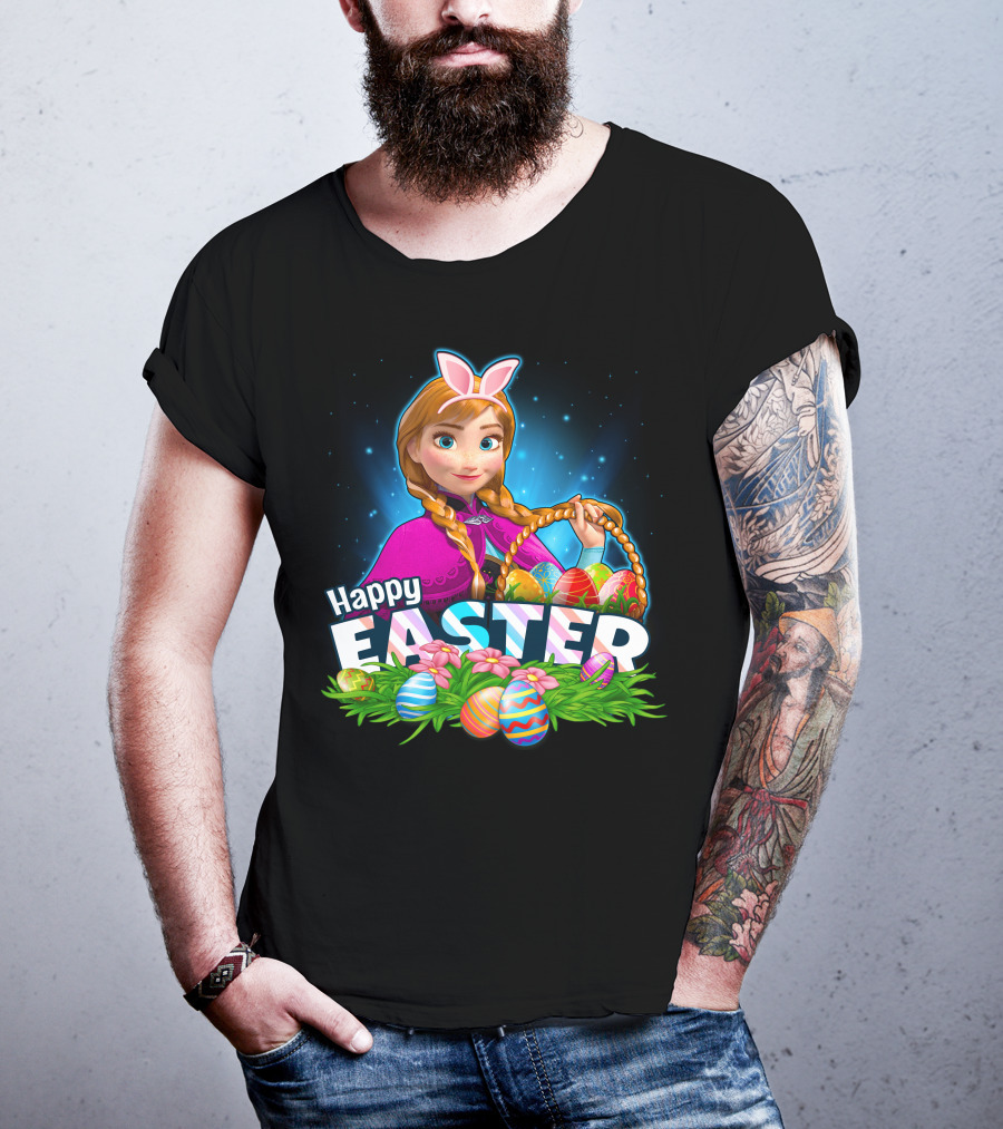Anna Bunny Ears With Easter Eggs Basket Happy Easter T-Shirt
