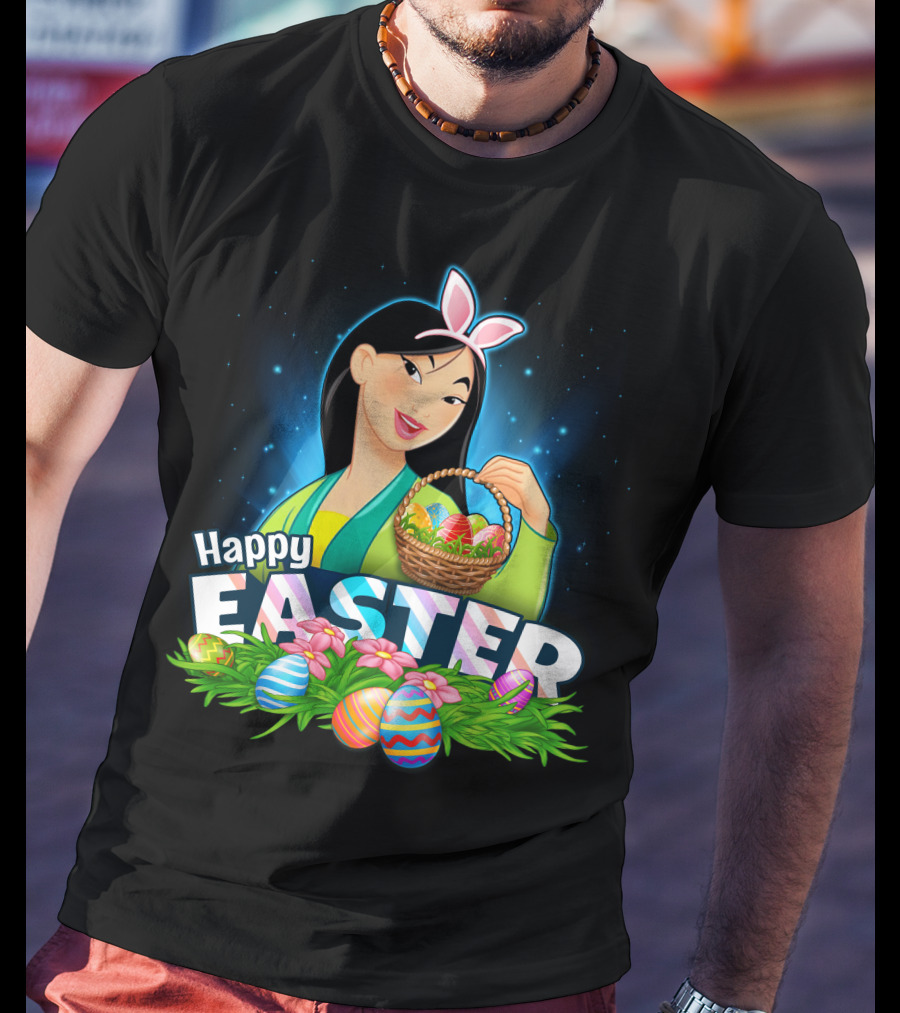 Happy Easter Mulan With Basket Of Colorful Eggs And Bunny Ears T-Shirt