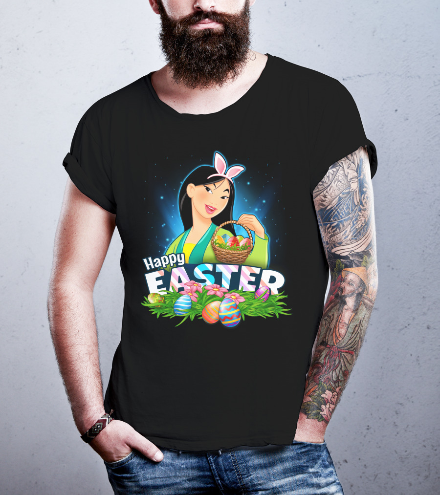 Happy Easter Mulan With Basket Of Colorful Eggs And Bunny Ears T-Shirt