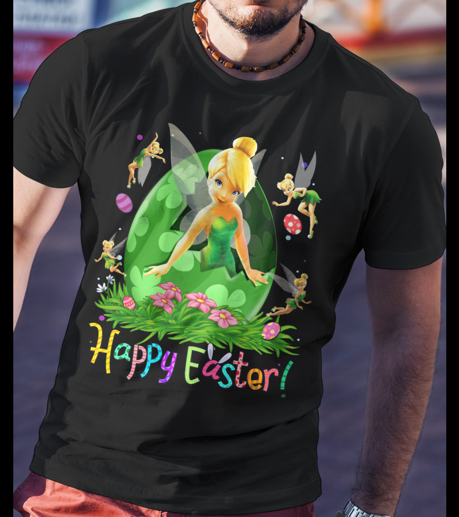 Tinker Bell Happy Easter Celebration With Green Egg And Flowers T-Shirt