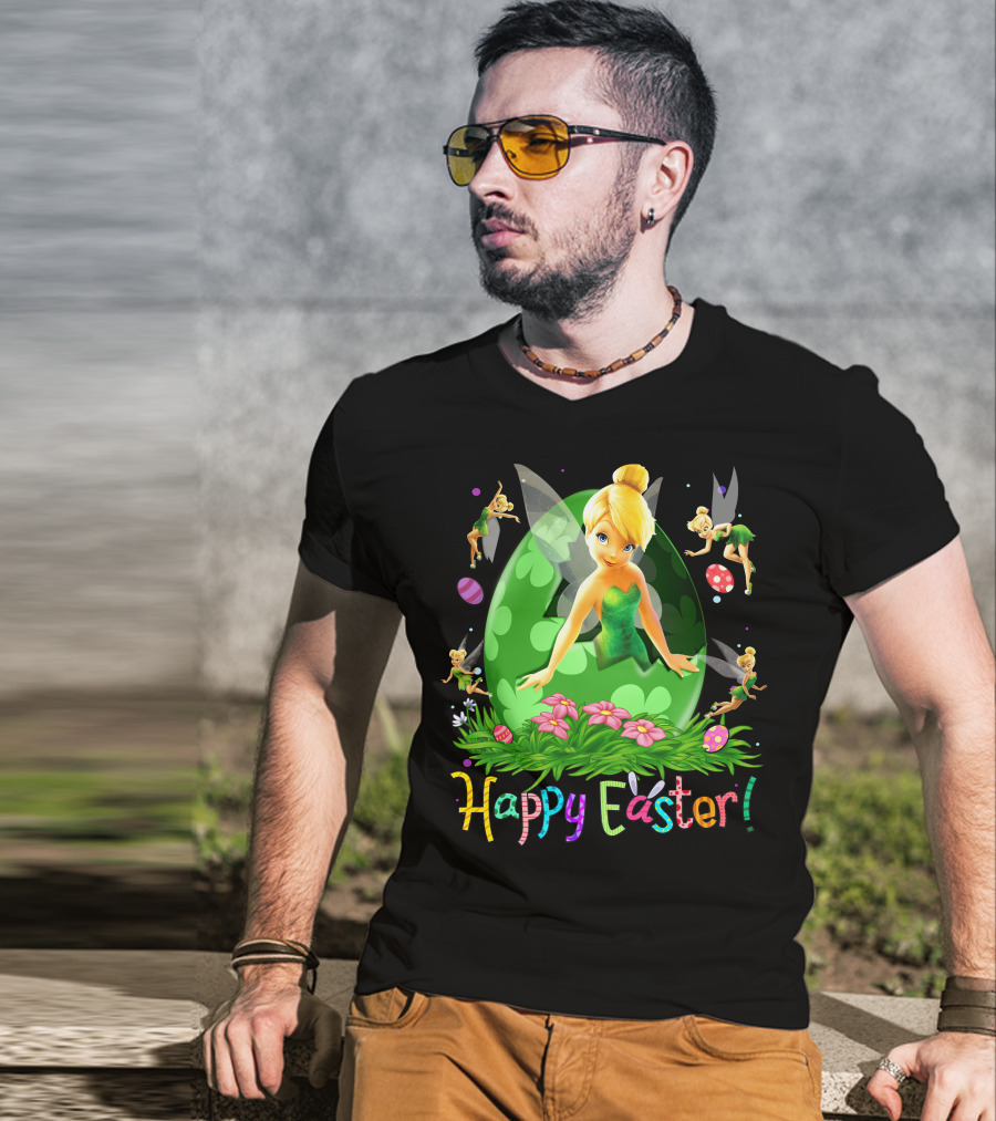 Tinker Bell Happy Easter Celebration With Green Egg And Flowers T-Shirt