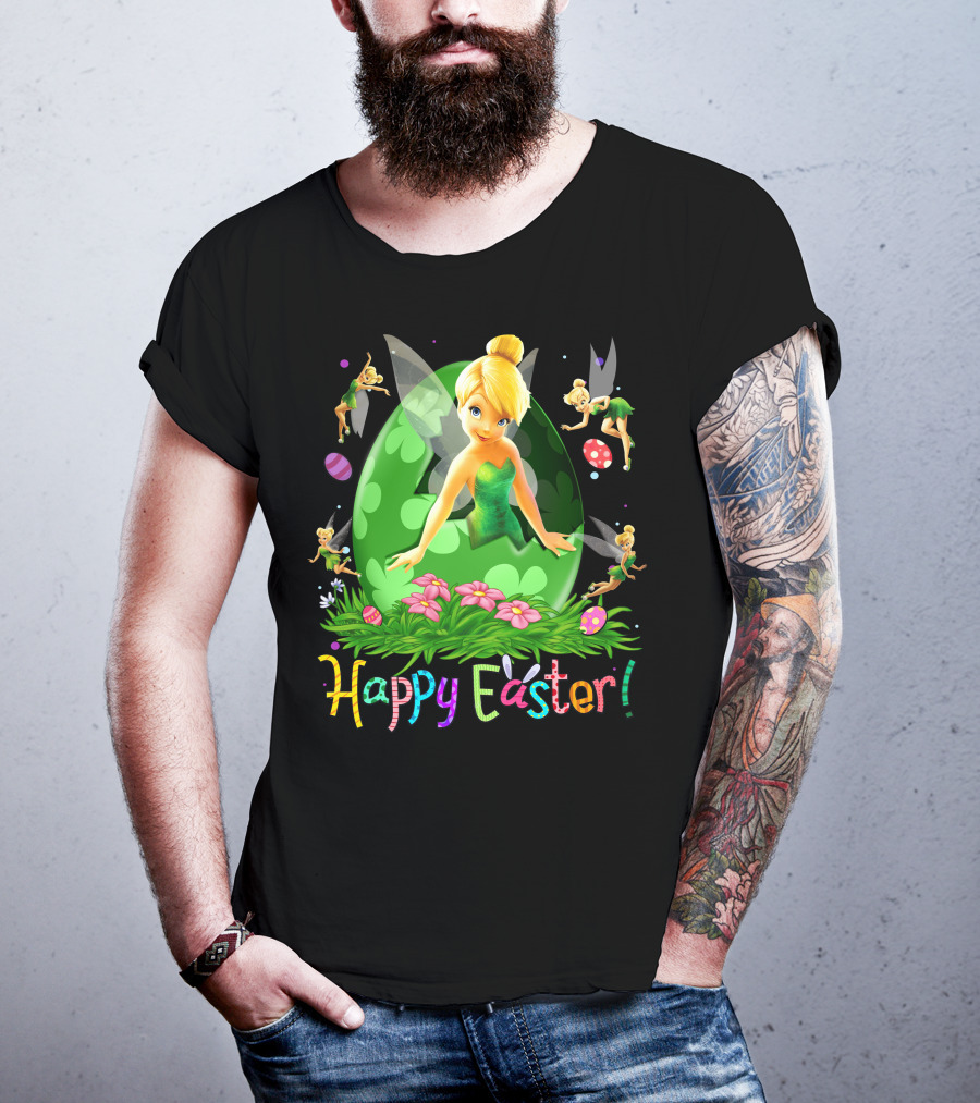 Tinker Bell Happy Easter Celebration With Green Egg And Flowers T-Shirt