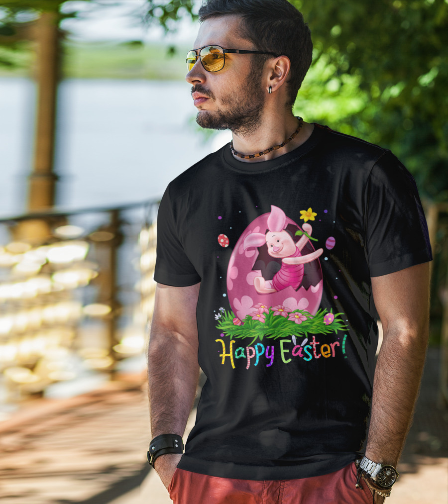 Happy Easter Piglet With Flower And Easter Egg T-Shirt