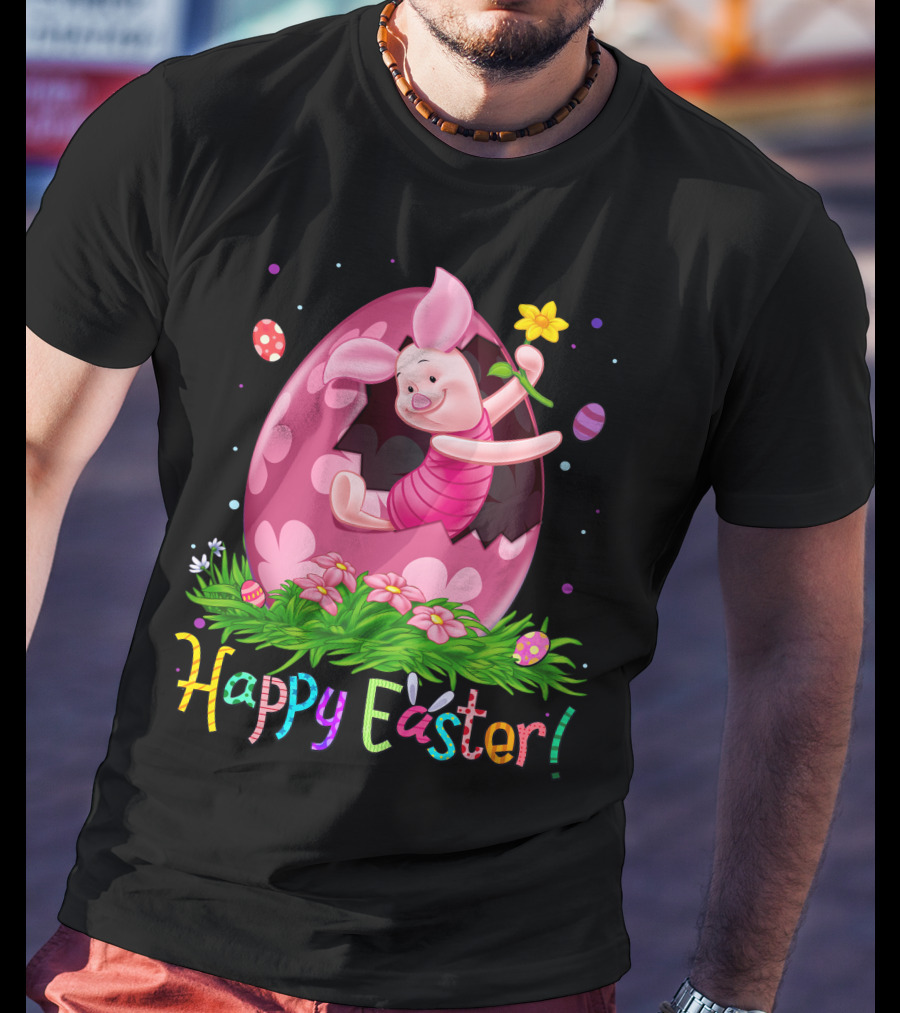 Happy Easter Piglet With Flower And Easter Egg T-Shirt