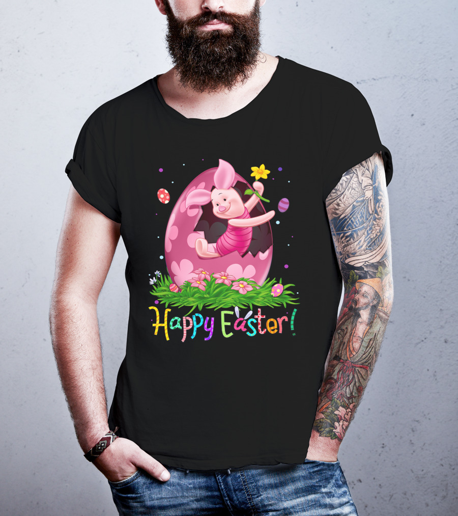 Happy Easter Piglet With Flower And Easter Egg T-Shirt