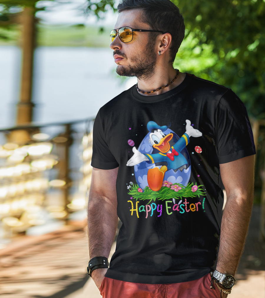 Happy Easter Donald Duck Celebration Egg And Flowers T-Shirt