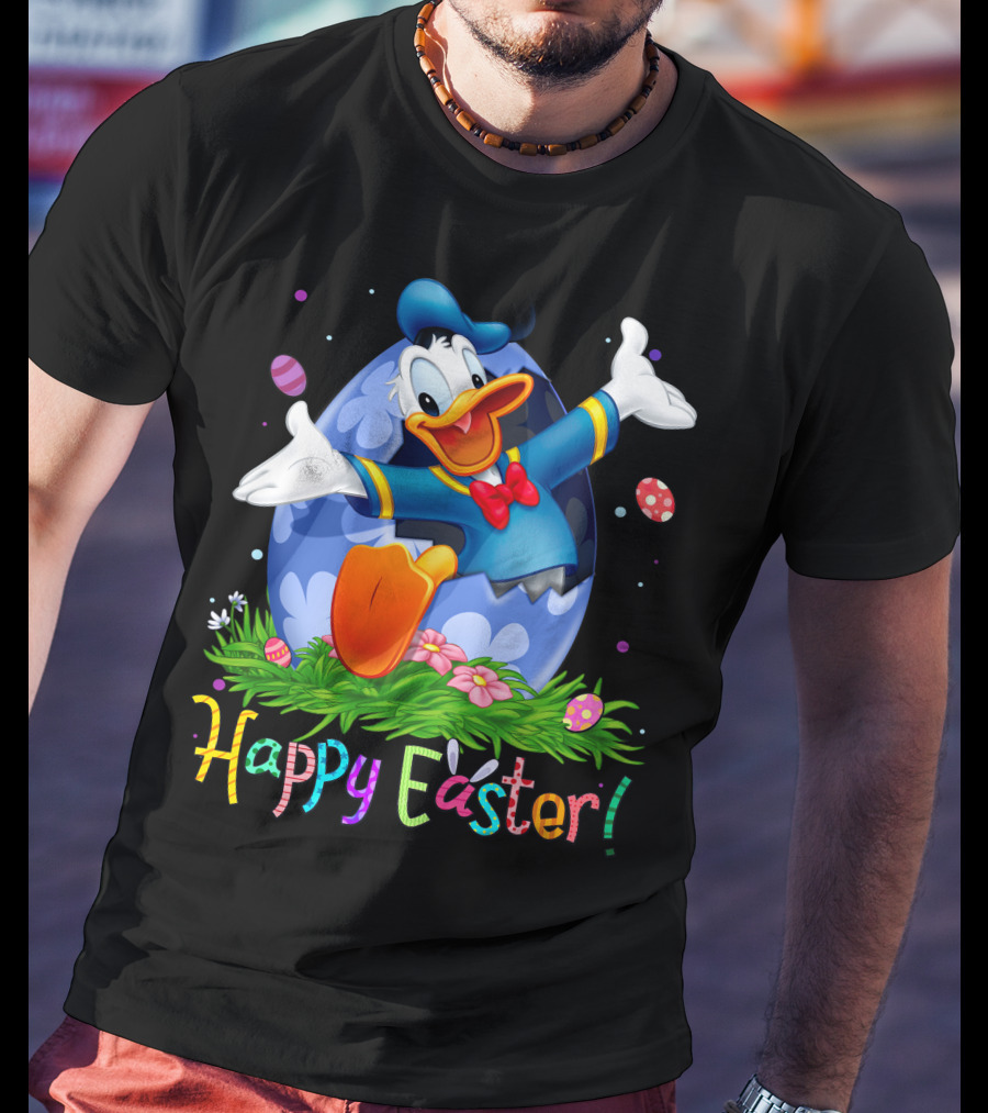 Happy Easter Donald Duck Celebration Egg And Flowers T-Shirt