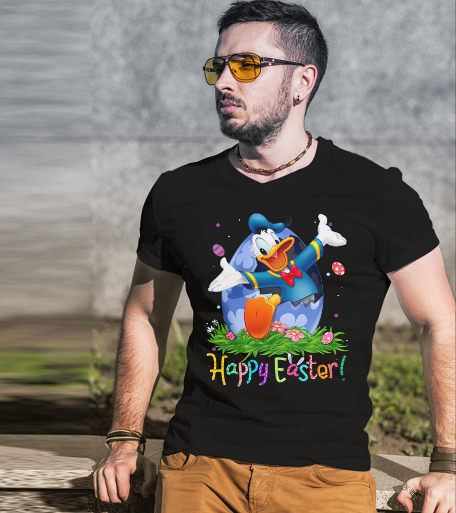 Happy Easter Donald Duck Celebration Egg And Flowers T-Shirt