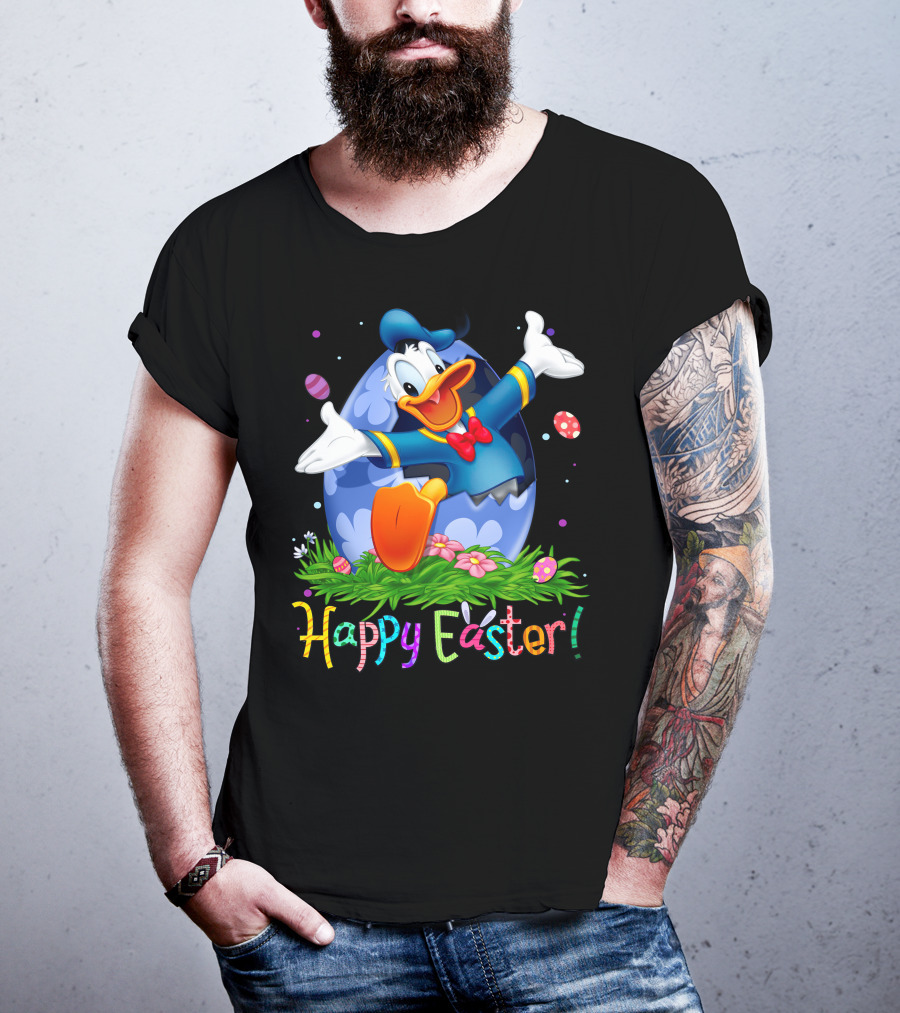 Happy Easter Donald Duck Celebration Egg And Flowers T-Shirt