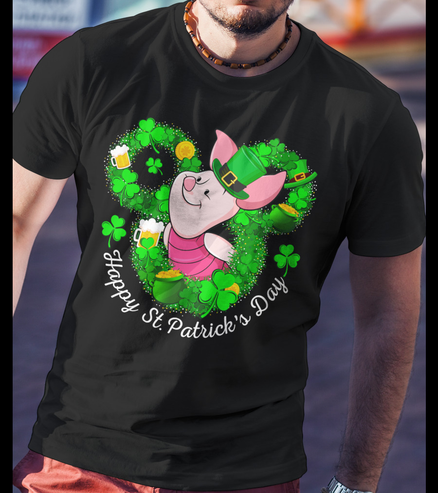 Happy St. Patrick's Day Piglet Shamrocks And Beer T-Shirt