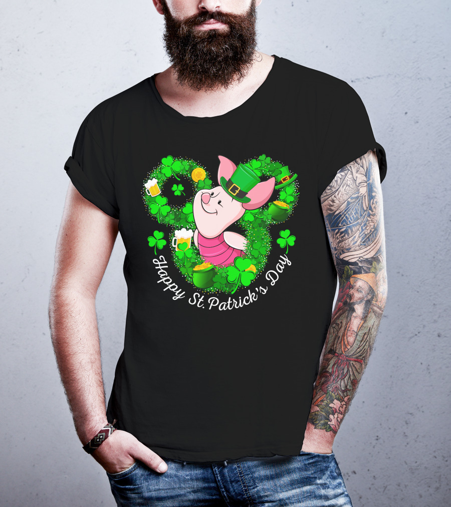 Happy St. Patrick's Day Piglet Shamrocks And Beer T-Shirt