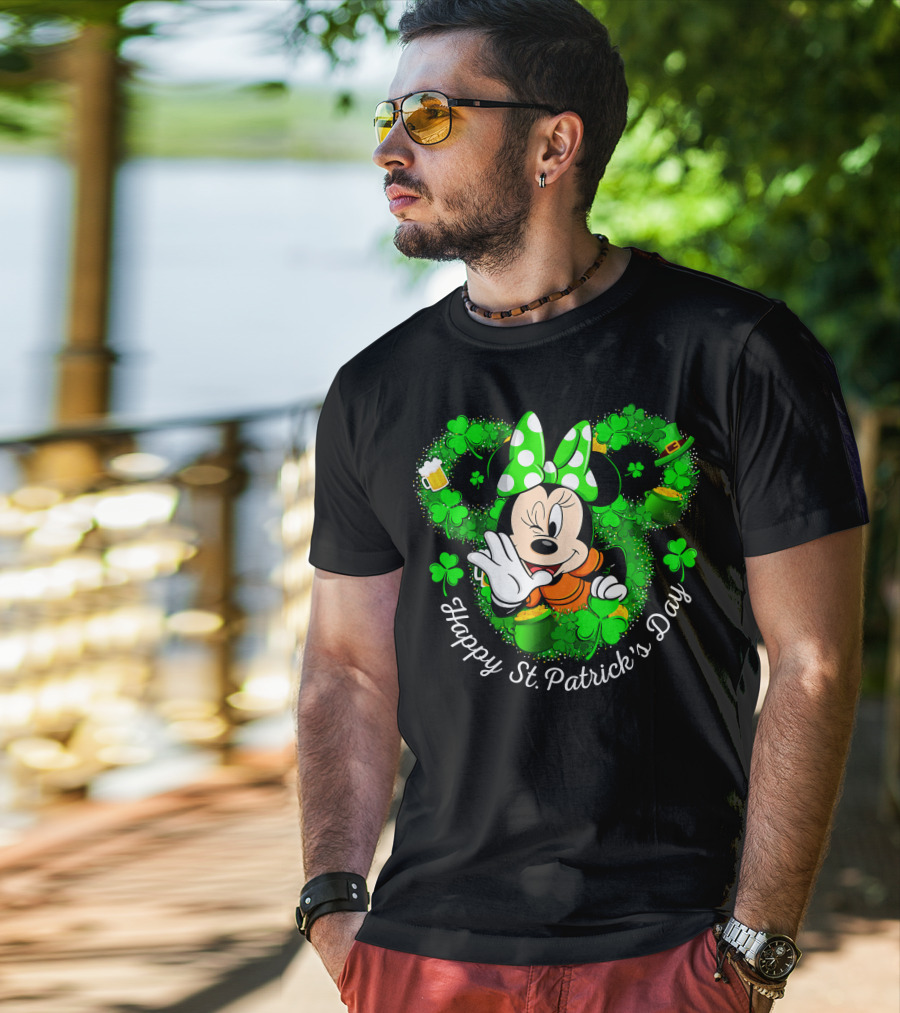 Minnie Mouse Happy St. Patrick's Day Shamrocks And Leprechaun Hat T-Shirt