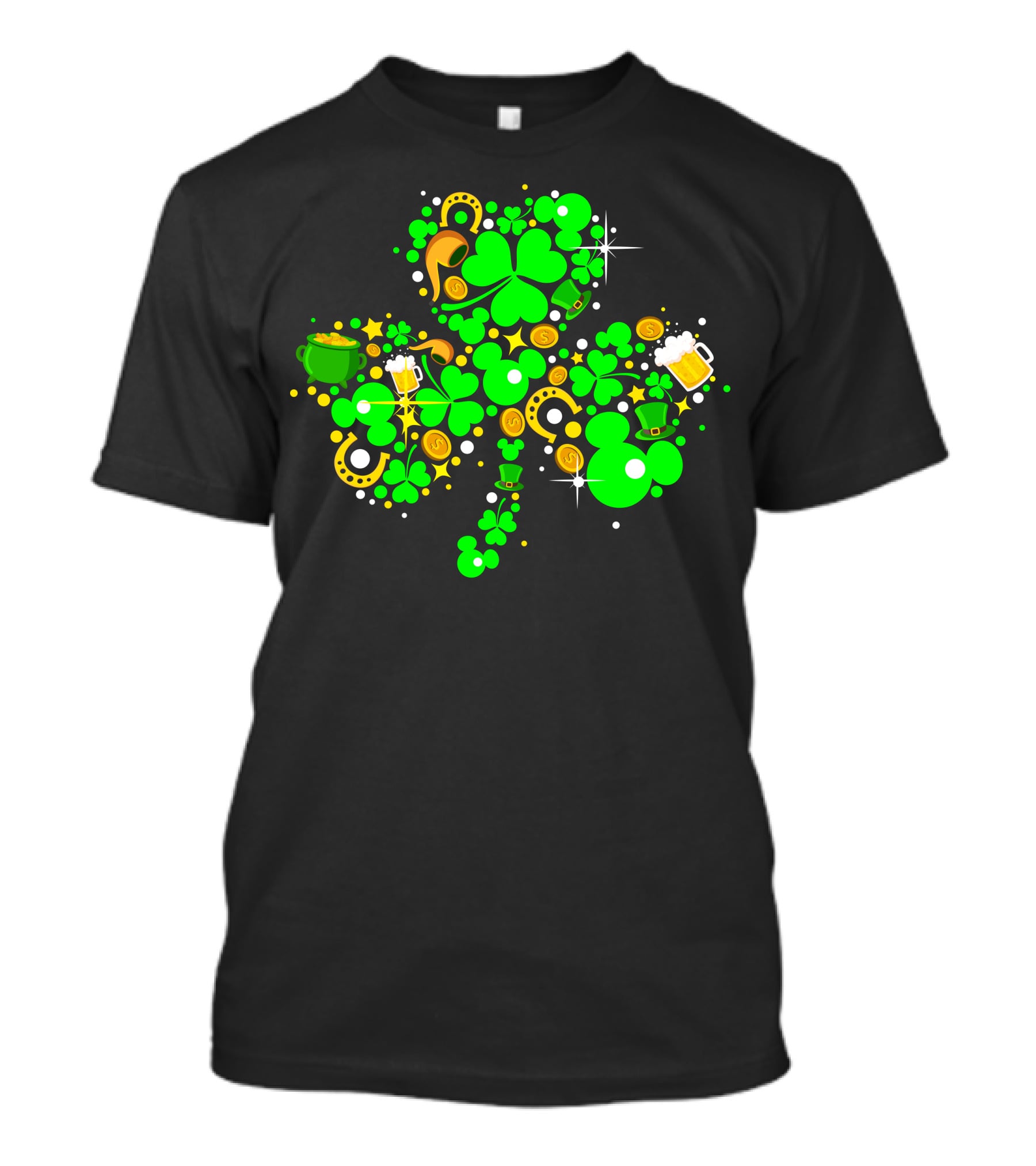 Shamrock St. Patrick's Day Mickey Mouse Beer Mug Horseshoe Pot Of Gold T-Shirt