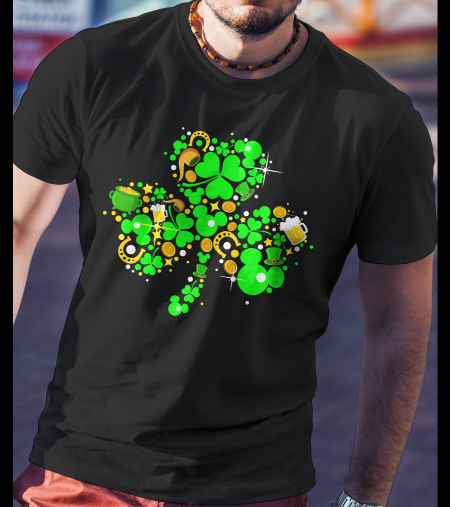 Shamrock St. Patrick's Day Mickey Mouse Beer Mug Horseshoe Pot Of Gold T-Shirt