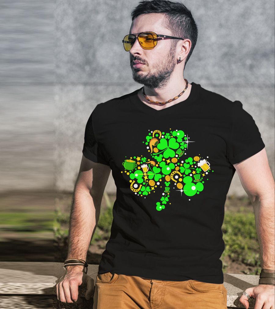Shamrock St. Patrick's Day Mickey Mouse Beer Mug Horseshoe Pot Of Gold T-Shirt