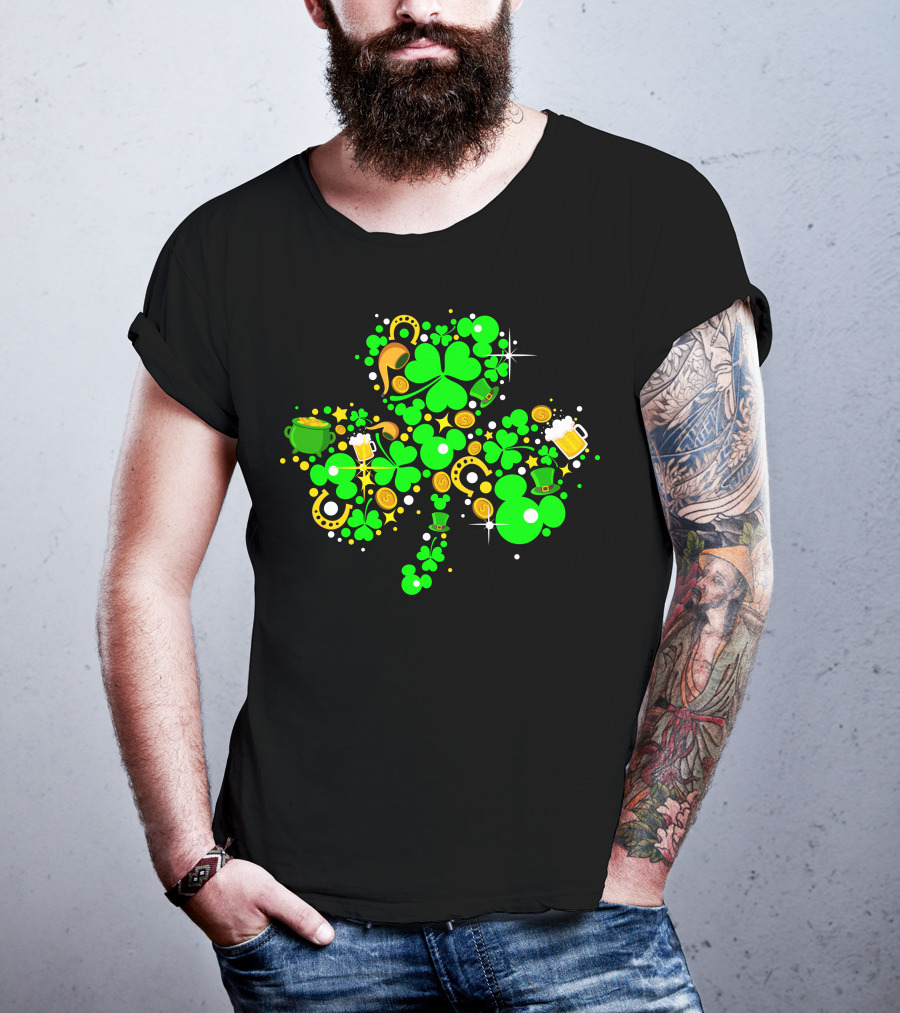Shamrock St. Patrick's Day Mickey Mouse Beer Mug Horseshoe Pot Of Gold T-Shirt