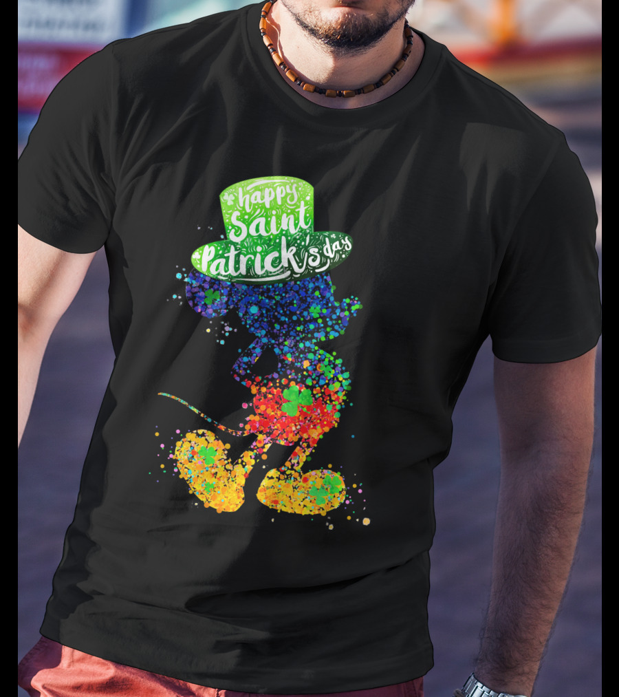Happy Saint Patrick's Day Mickey Mouse Colorful Splatter Art T-Shirt