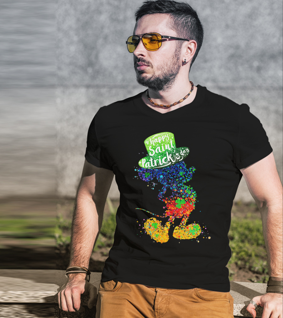Happy Saint Patrick's Day Mickey Mouse Colorful Splatter Art T-Shirt
