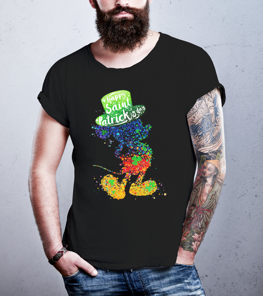Happy Saint Patrick's Day Mickey Mouse Colorful Splatter Art T-Shirt