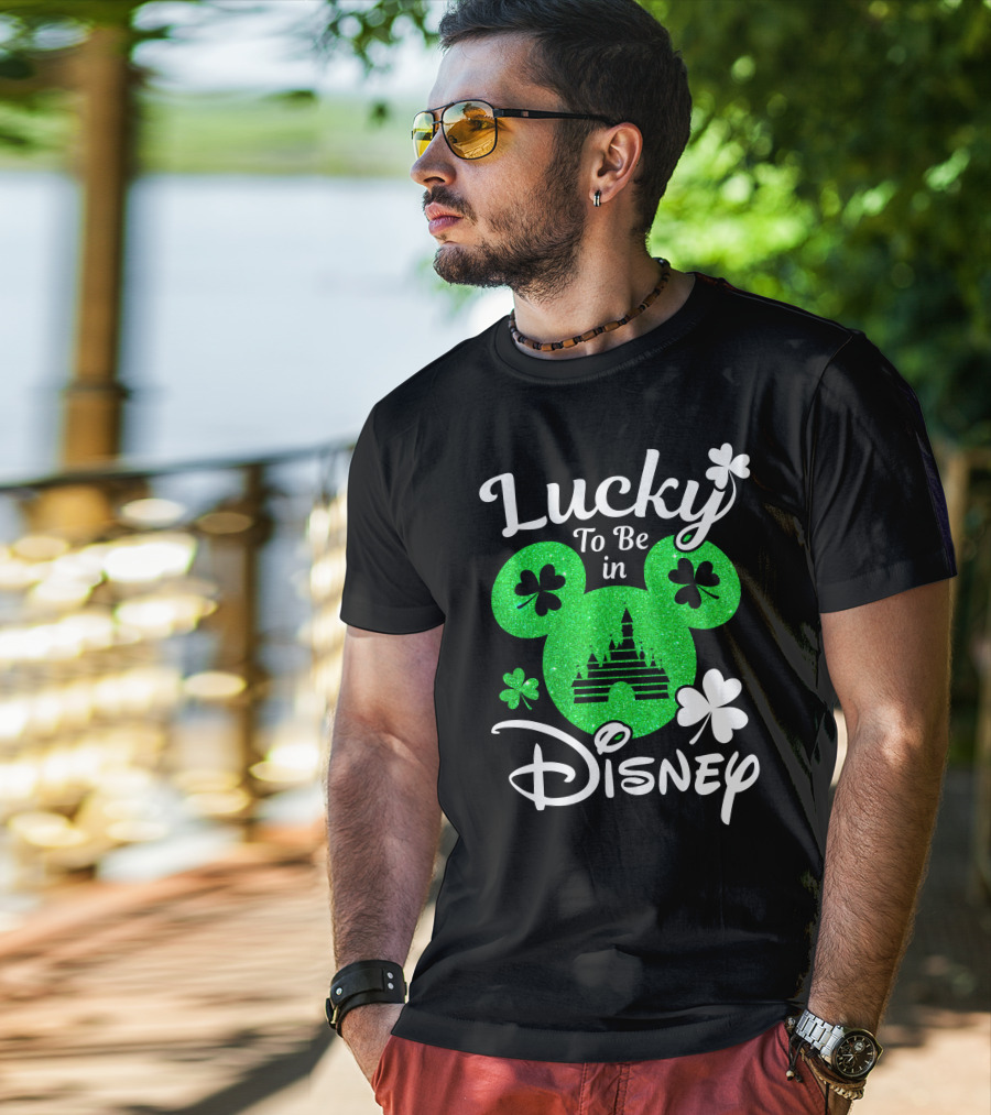 Lucky To Be In Disney Green Glitter Castle Shamrocks T-Shirt