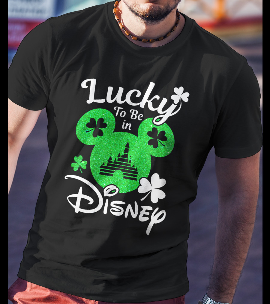 Lucky To Be In Disney Green Glitter Castle Shamrocks T-Shirt