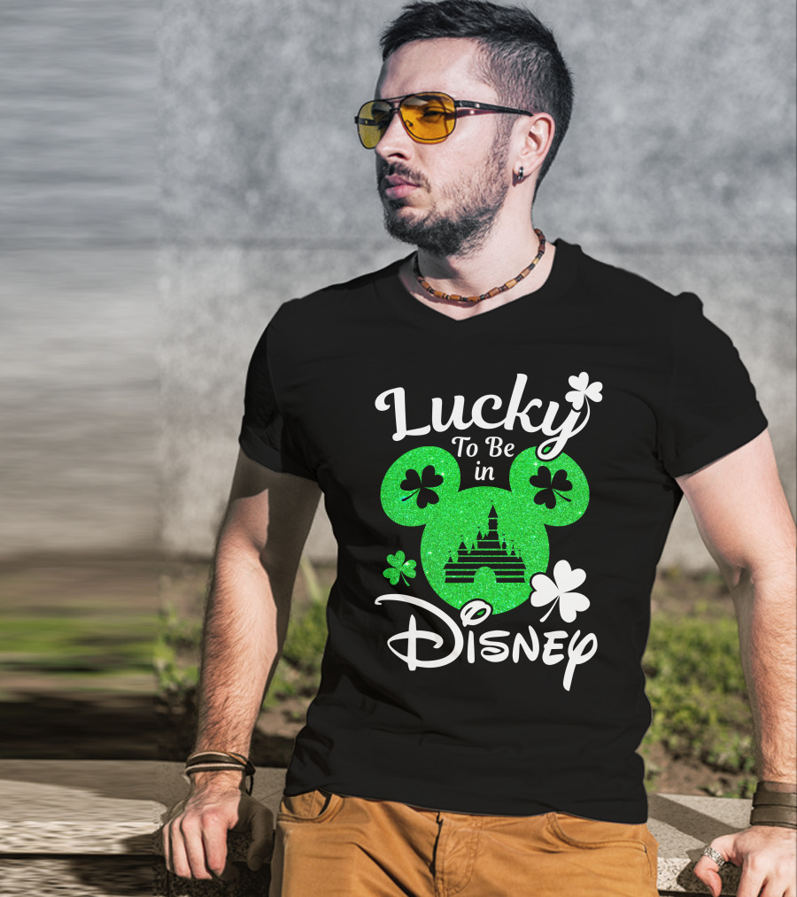 Lucky To Be In Disney Green Glitter Castle Shamrocks T-Shirt