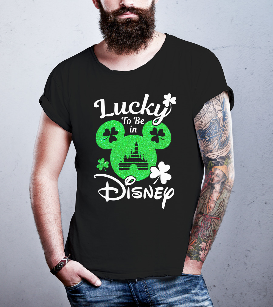 Lucky To Be In Disney Green Glitter Castle Shamrocks T-Shirt