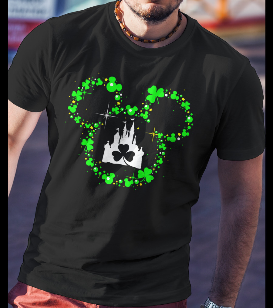 Mickey Patrick's Day St. Patrick's Castle Clover Magic Head T-Shirt