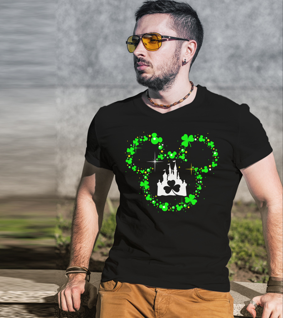 Mickey Patrick's Day St. Patrick's Castle Clover Magic Head T-Shirt