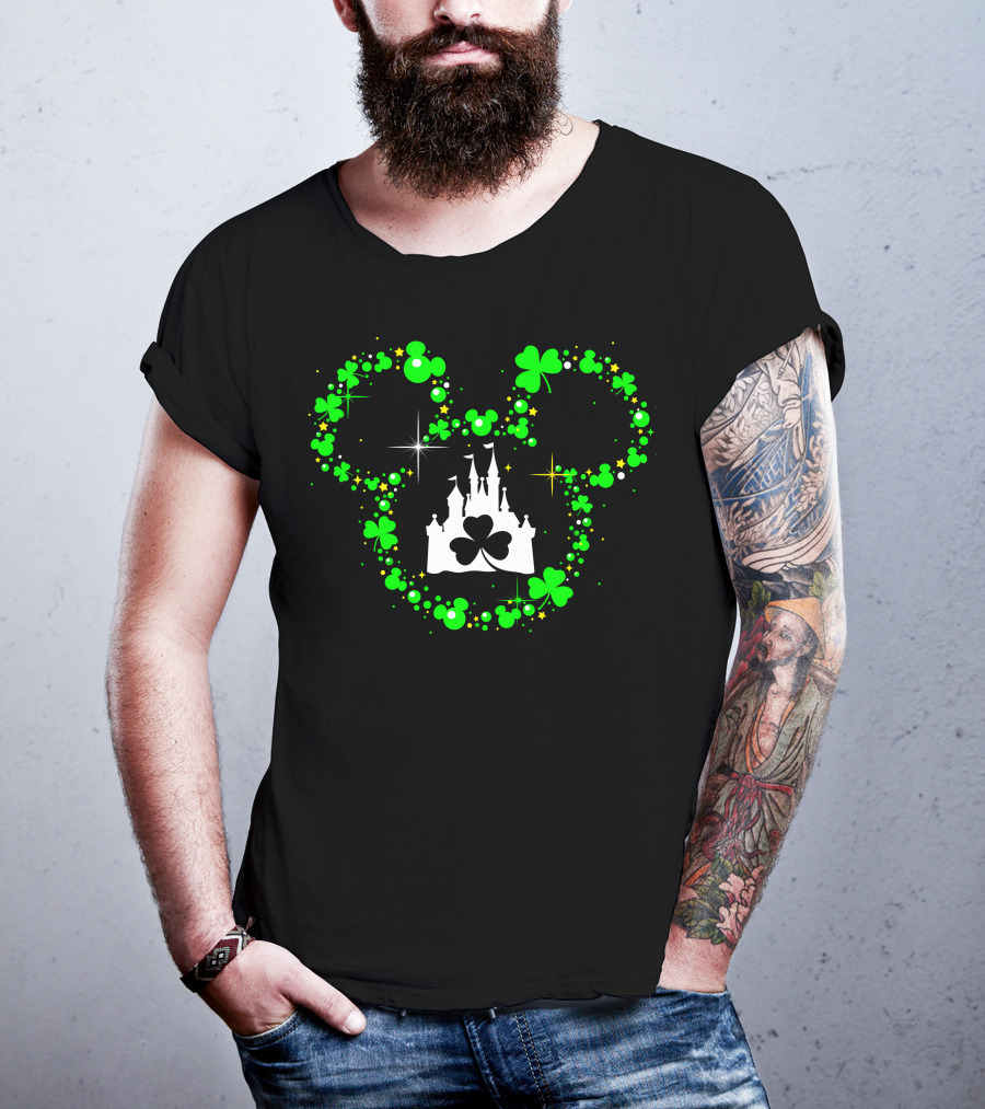Mickey Patrick's Day St. Patrick's Castle Clover Magic Head T-Shirt